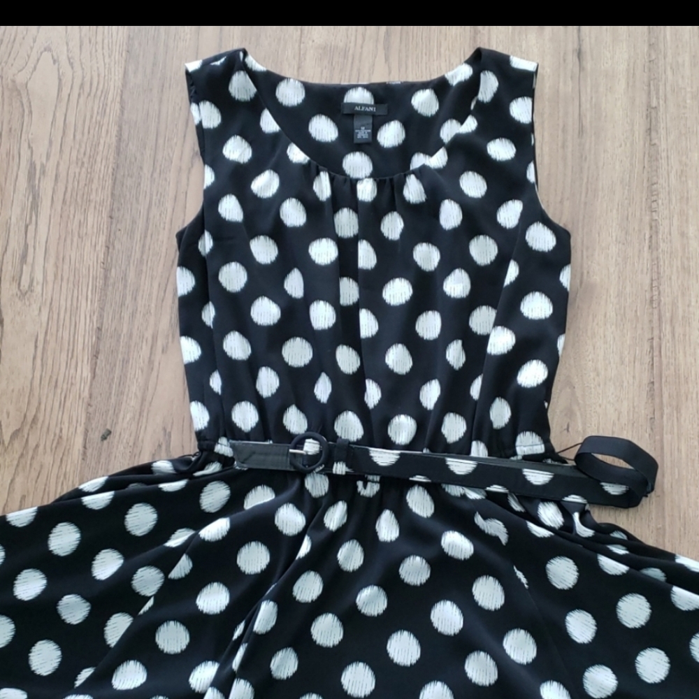 Sassy Black and White Polka Dot Belted Dress